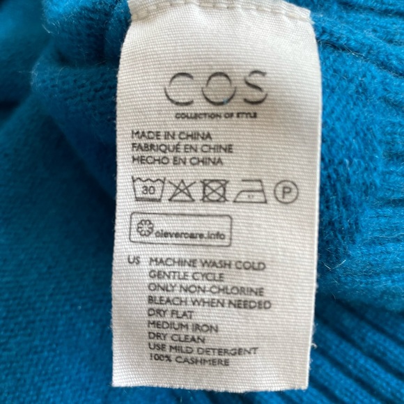 COS Bright Blue 100% Cashmere Oversized Pullover Sweater Turquoise Size Small S - Picture 7 of 8